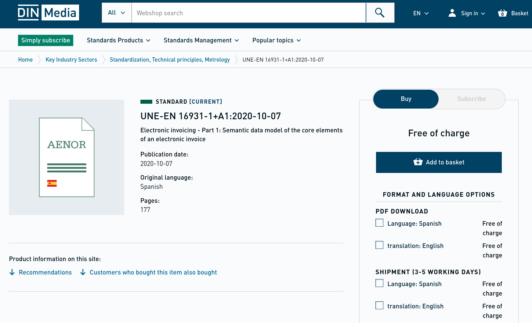 DIN shop EN-16931 Spanish