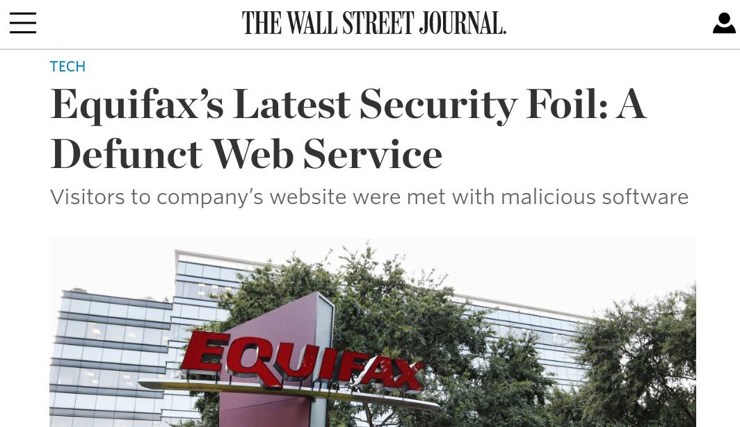 Equifax’s Latest Security Foil: A Defunct Web Service