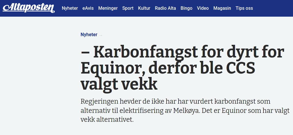 Karbonfangst for dyrt for Equinor, derfor ble CCS valgt vekk